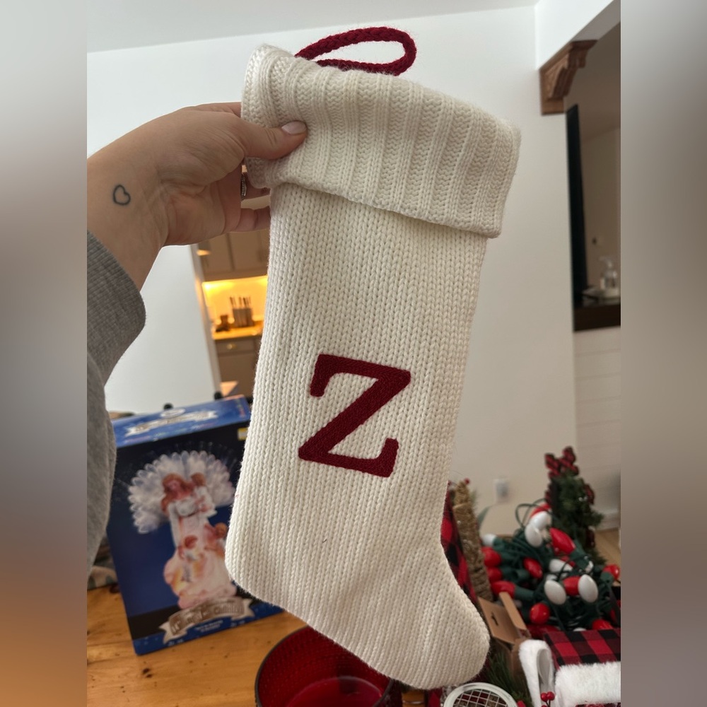 White Knit Stocking with Red Letter Z